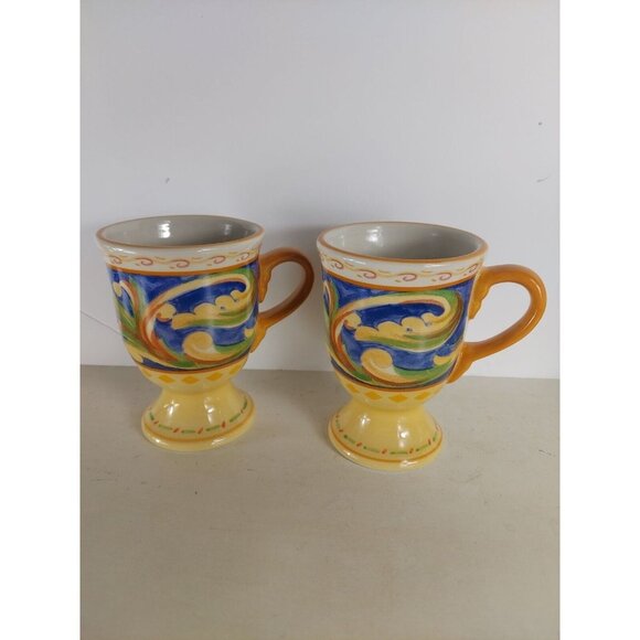 2 Pfaltzgraff Villa Della Luna Footed Mugs 12 oz - Picture 1 of 3